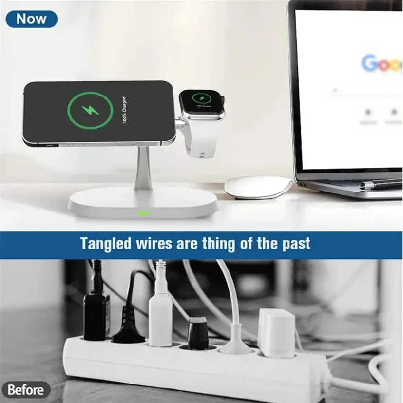 magnetic wireless charger Magnetic wireless charger stand for iPhone 16 15 14 13 12 Pro iWatch 9 8 Airprods 3 In 1 fast charging station