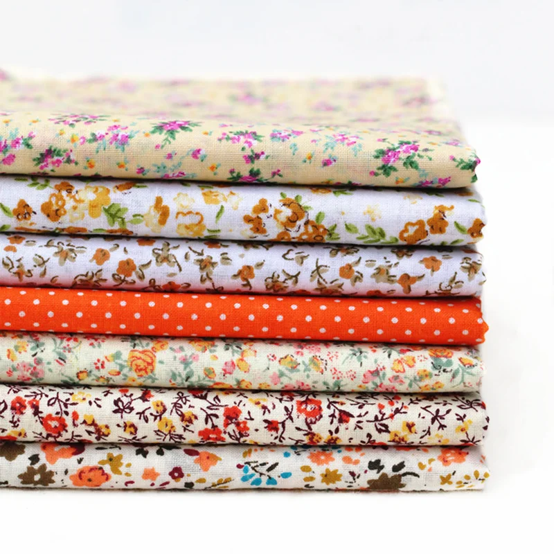 7Pcs/Set 25*25cm Quilting Patchwork Pure Cotton Fabric Floral Plaid Stripes Cloth Material Handmade DIY Sewing Gift Accessories