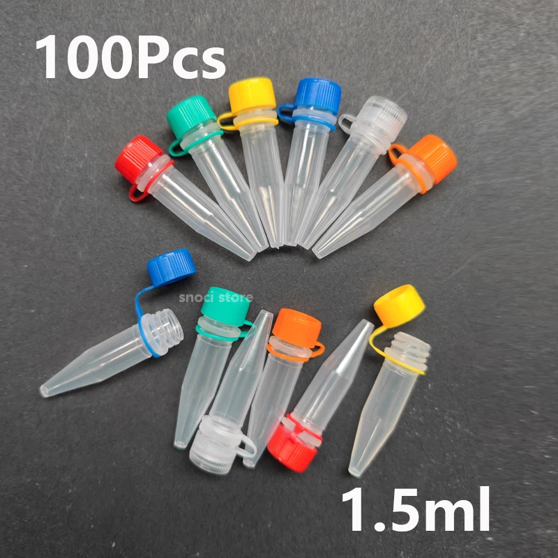 100pcs PP 1.5ml microcentrifuge tube centrifuge color tubes with screw cap plastic cryotube lab test tubes for experiment plastic test tubes centrifuge tube