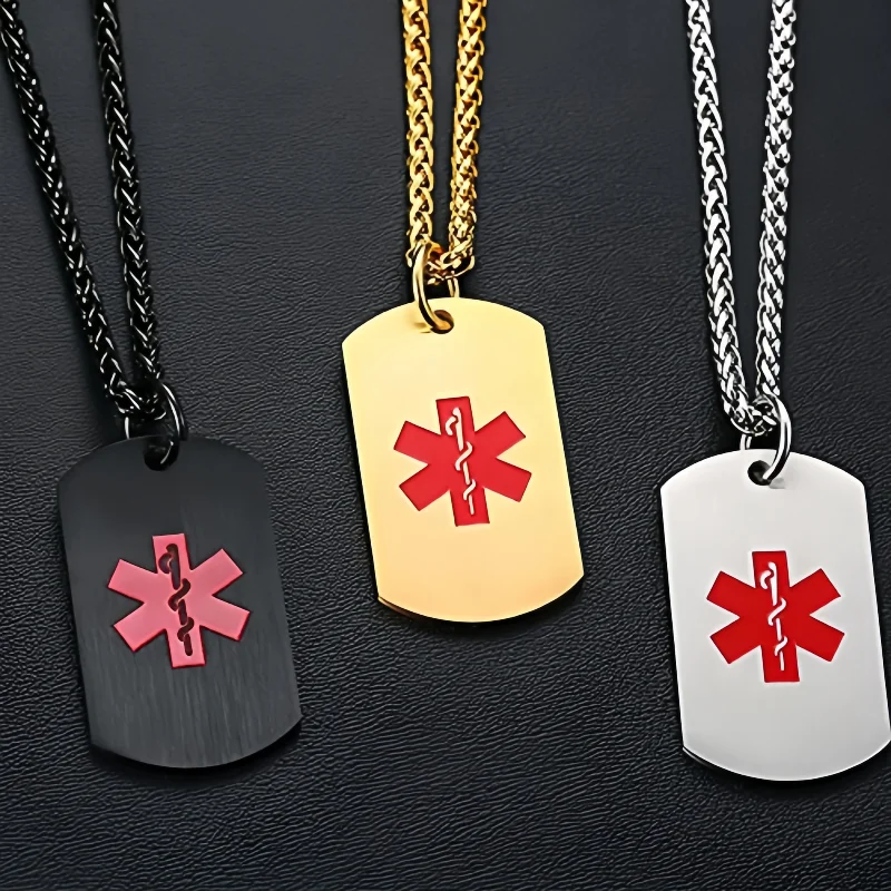 Medical Alert Necklace for Men Women Stainless Steel Engraved Medical ...
