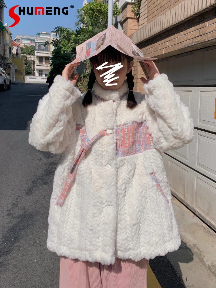 Cute Lamb Wool Fur Fleece Padded White Coat Female 2023 Winter New Student Loose Sweet Thickened Cotton Padded Jacket for Women