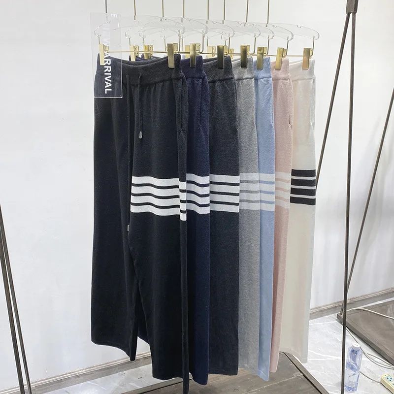 

Autumn/Winter TB Academic Style Four Bar Stripe Knitted Casual Straight Leg Pants Sweatpants Relaxed Slim Sweeping Floor Pants