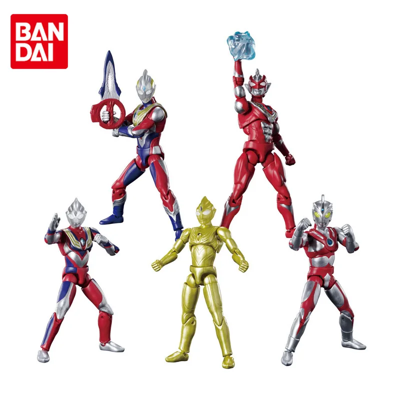 

BANDAI Original Shokugan Ultraman Tiga Zett Trigger Ace Glitter Tiga Joints Movable Anime Action Figure Toys for Boys Kids Gifts