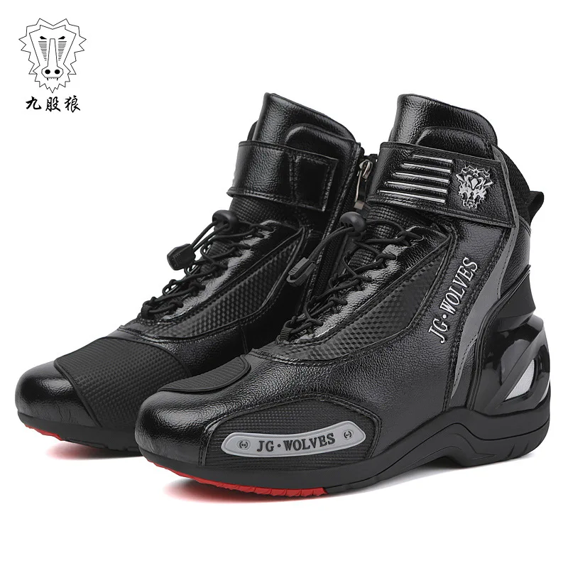 JG-Wolf Anti-Slip Motorcycle Shoes Leather Men Women Motocross Boots Urban Racing Boots for Long Distance Riding Mens Leather Boots Motorcycle Leather Boots