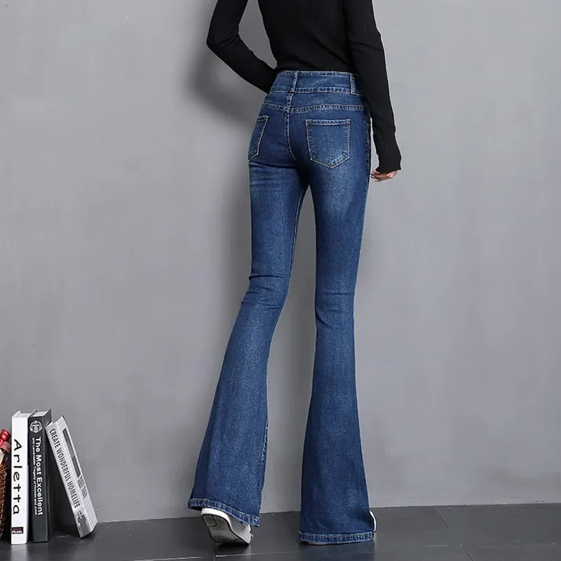 New Streetwear Patchwork Skinny Flare Jeans Vintage Stretch Denim Bell Bottom Pants Women Fashion Cowboy Mopping Trousers
