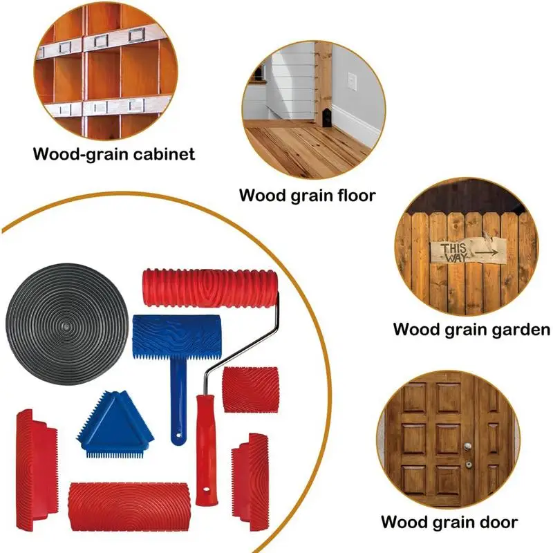 Wood Grain Tool 8Pcs/Set Wood Grain Paint Roller Soft Rubber Graining Tool Paint Look Like Clear Texture Pattern
