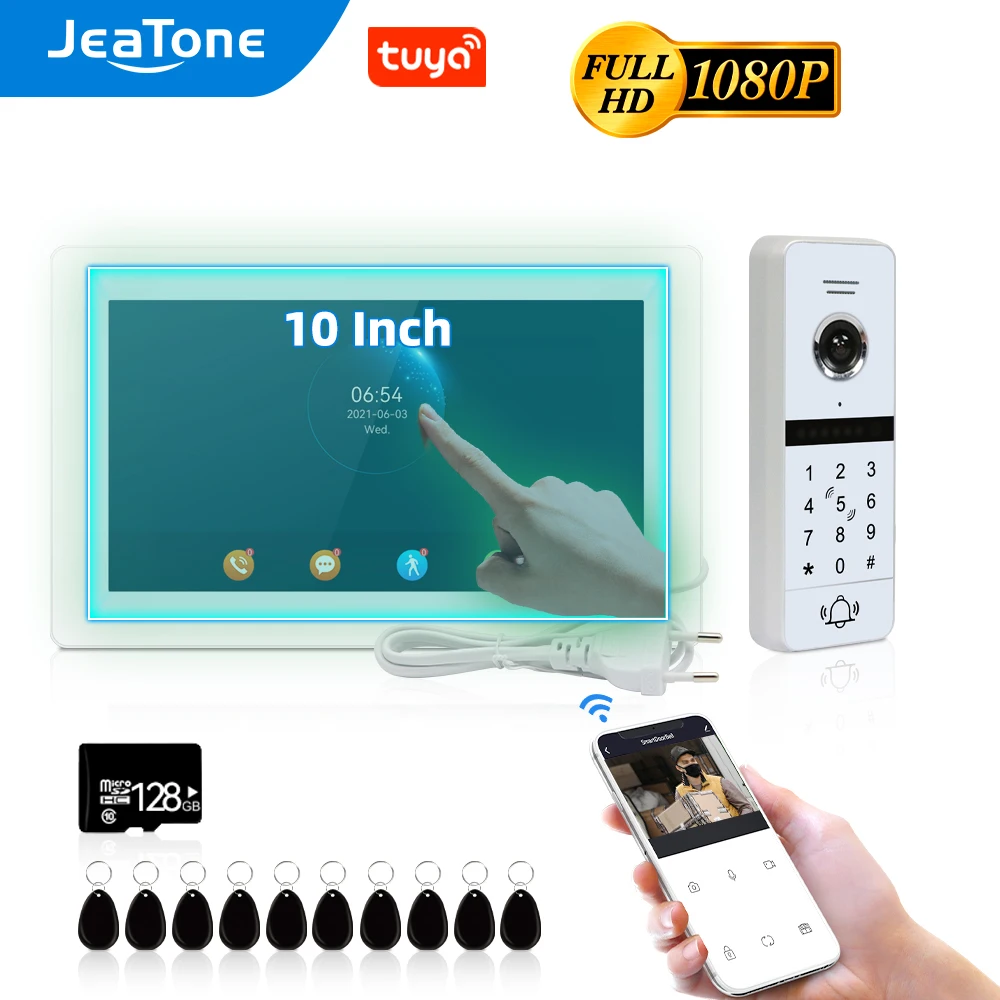 

JeaTone 10Inch 1080P WIFI Video Intercom For Home /Full Touch Screen /Tuya SMART Wireless/Doorphone with RFID ,Password Unlock