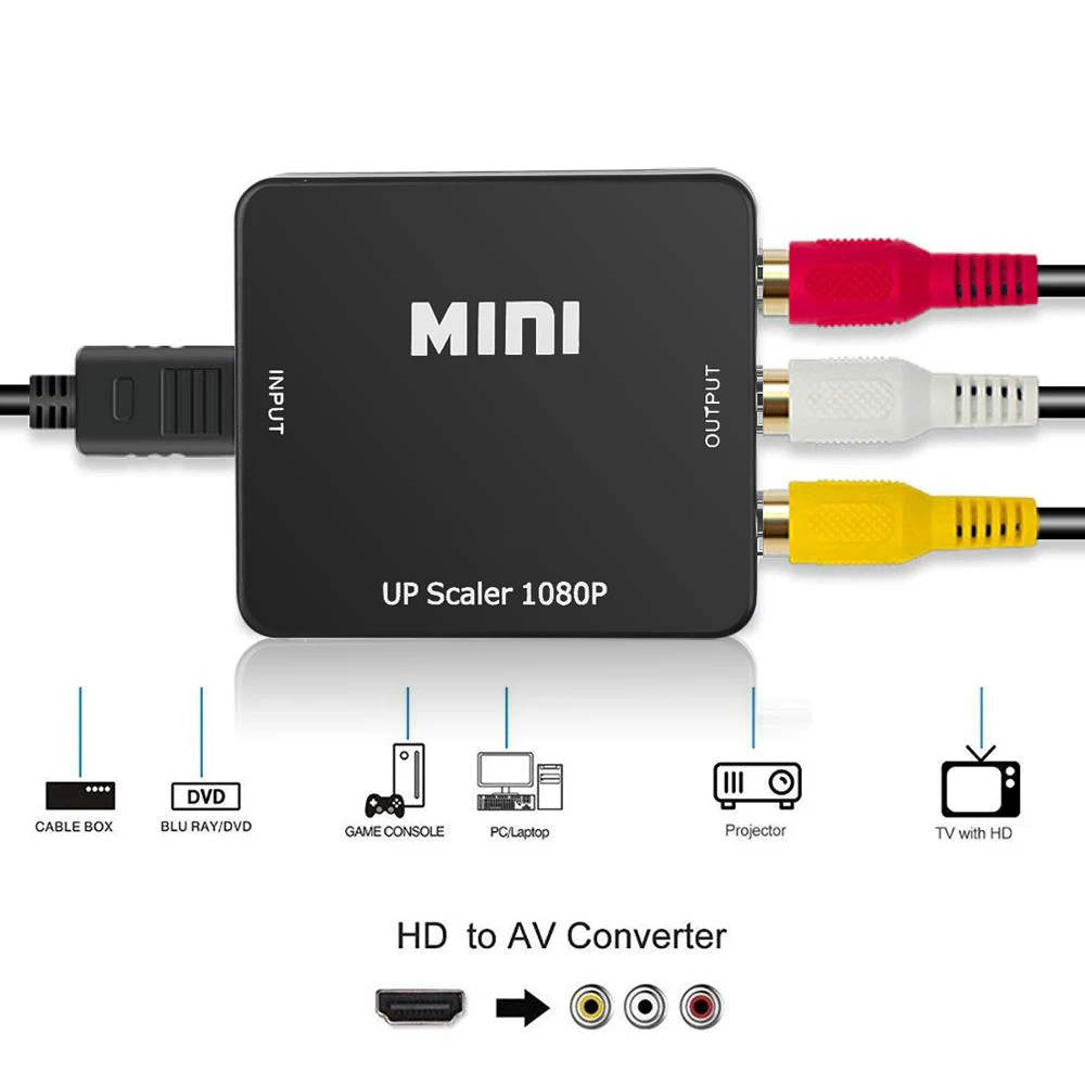 Адаптер HDMI-совместимый с AV RCA, RCA AV CVSB LR композитный преобразователь AV Scaler для ПК, проектора HDTV