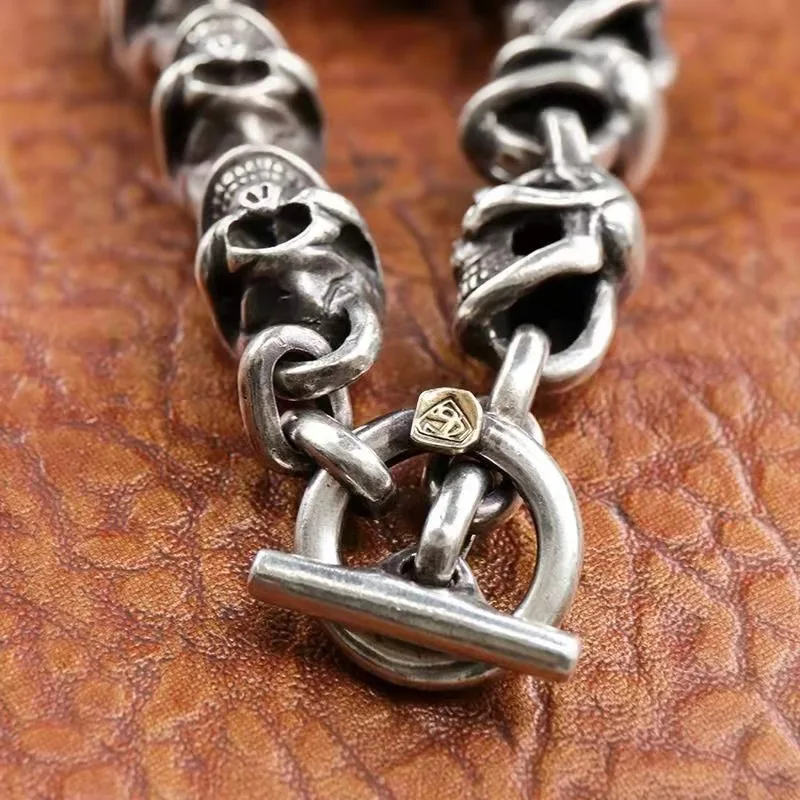 Retro Silver Color Skeleton Bracelet Men's Hip Hop Gothic Open Bracelet Cocktail Party Jewelry Accessories Gift