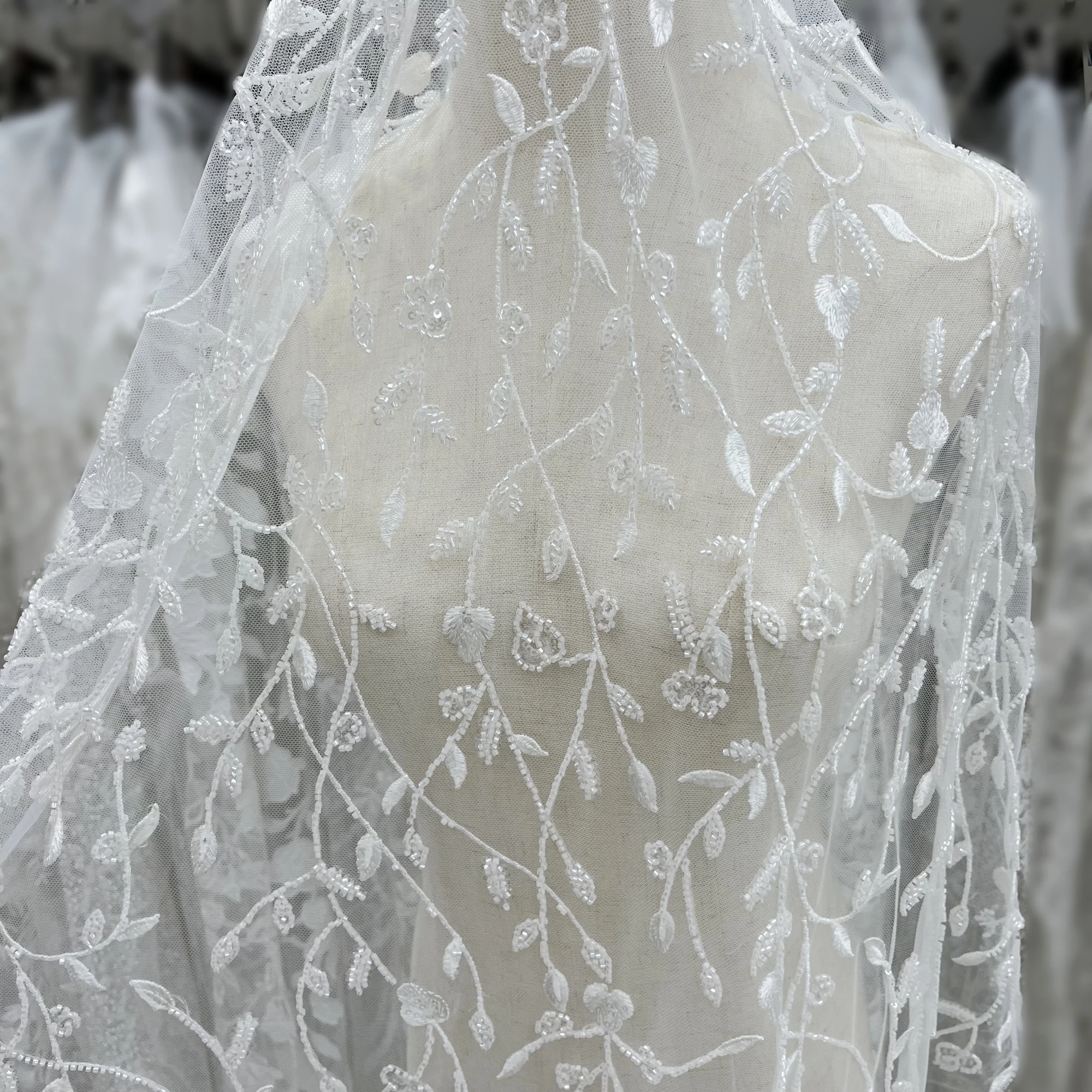 Delicate Lines Sequins Beads Lace Embroidery High-Grade Wedding Dress  Design Fabrics - AliExpress 200000297