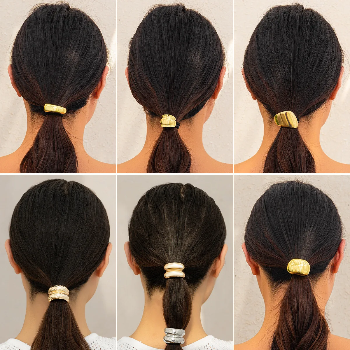 Glossy Metal Double Arch Pony Cuff Unique Headband Hair Accessories New Jewelry Geometric Hair Rope Elastic Band Ponytail Holder