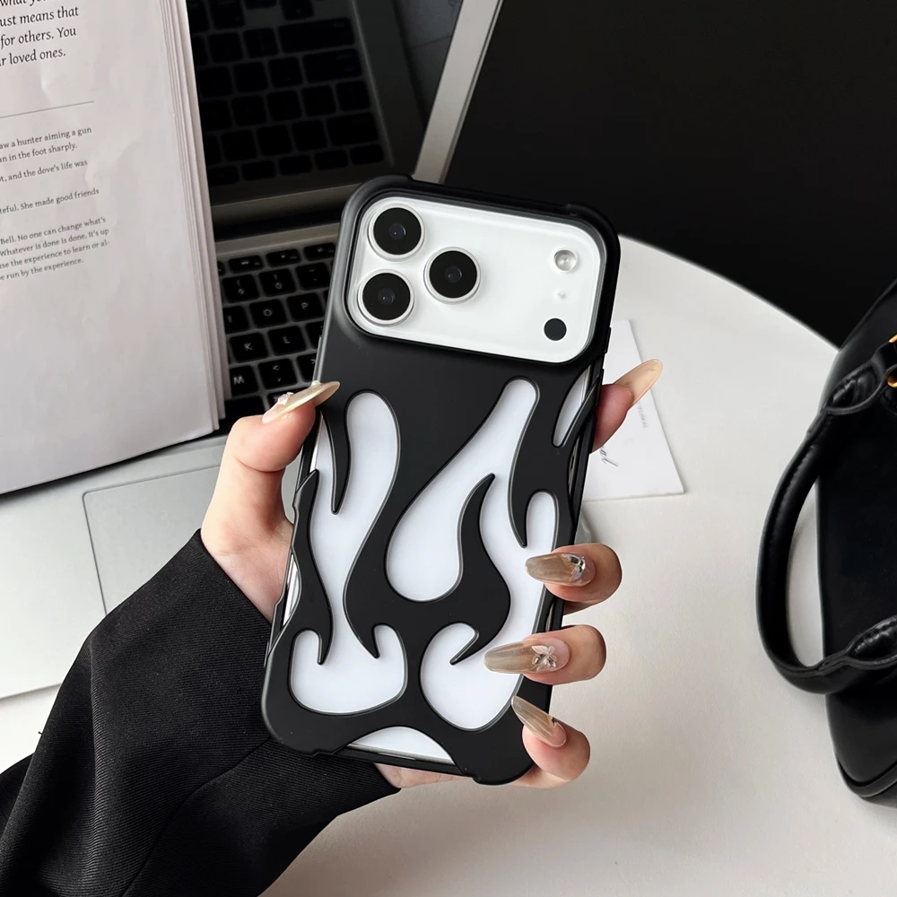Hohle Handyhülle mit 3D-Flammenmuster für iPhone 17, Air 16, 15, 14, 13, 12, 11 Pro Max Plus, schlanke, stoßfeste Rückseite, modisches weiches TPU – Detail 5