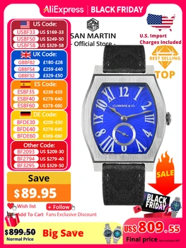 San Martin 36mm ETA 7001 Guilloche Dial Barrel Shaped Enamel Hand Luxury Men's Mechanical Watch Manual Winding Waterproof SN0100 1