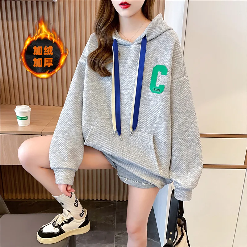 ZOUXO Hoodies Women 2023 Spring Autumn New Fashion Fleece Thickened Hoodies Letter Print Loose Large Size Clothes