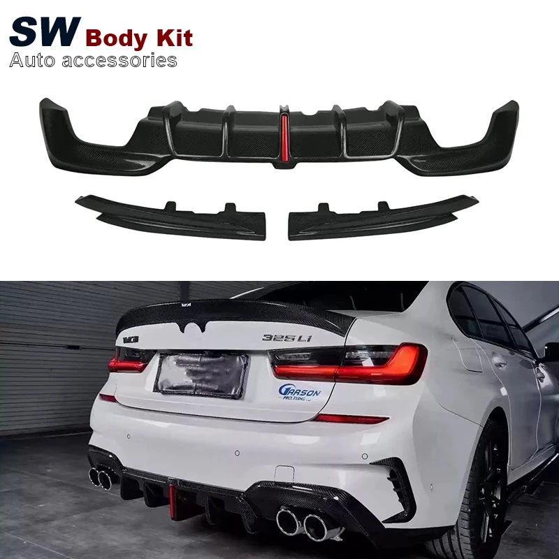 

Carbon Fiber KB Style Rear Diffuser With Lights For BMW 3 Series G20 G28 Upgrade Rear Bumper Splitter Lip Diffuser Cover Trim