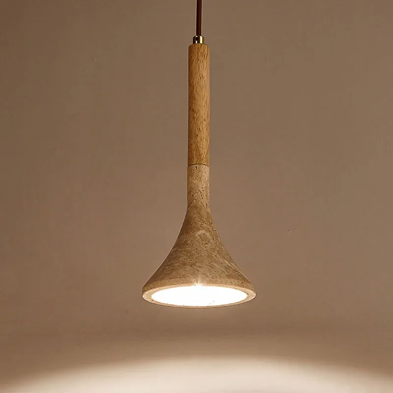 Small Yellow Travertine Pendant Light, Wabi-Sabi Style