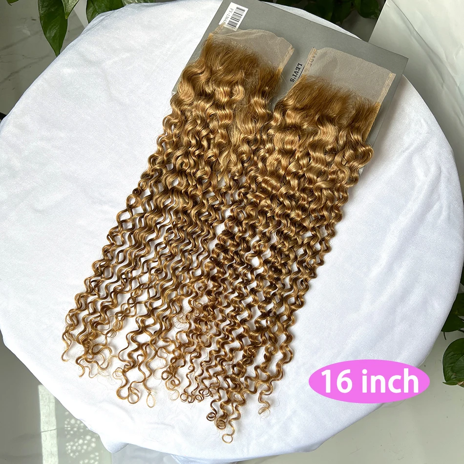 #27 Color Deep Curly 4x6 Inch Transparent Lace Closure Human Hair Melt Skin Invisible Bleached Knots For Women