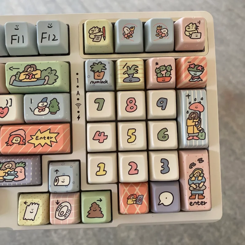 Desenhos Animados Puppy Snowman Keycaps Teclado Mecânico Faça Você Mesmo Color Keycaps Cute Sorrindo Face Pbt Mda Altura 140 Chaves - Imagem 3