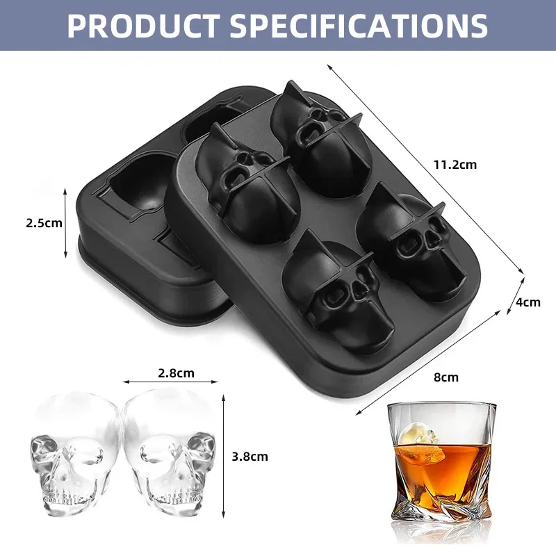 3D Skull Silicone Mold Ice Cube Tray Mould Ice Cube Maker Ball Mold Whiskey Wine Cocktail Ball