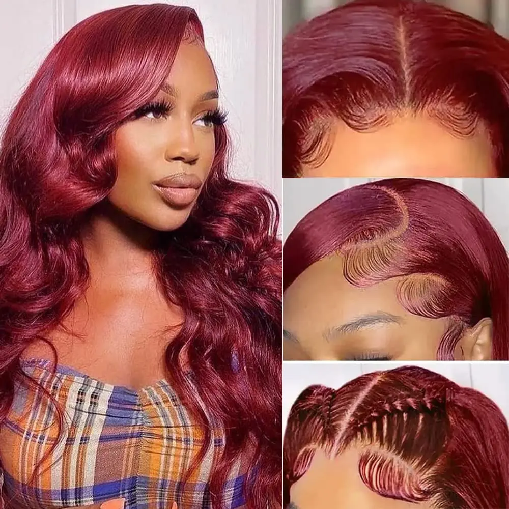 

99j Burgundy Lace Front Wigs Human Hair 13X6 Body Wave Wigs HD Transparent Human Hair Wigs For Women Pre Plucked 180% Density