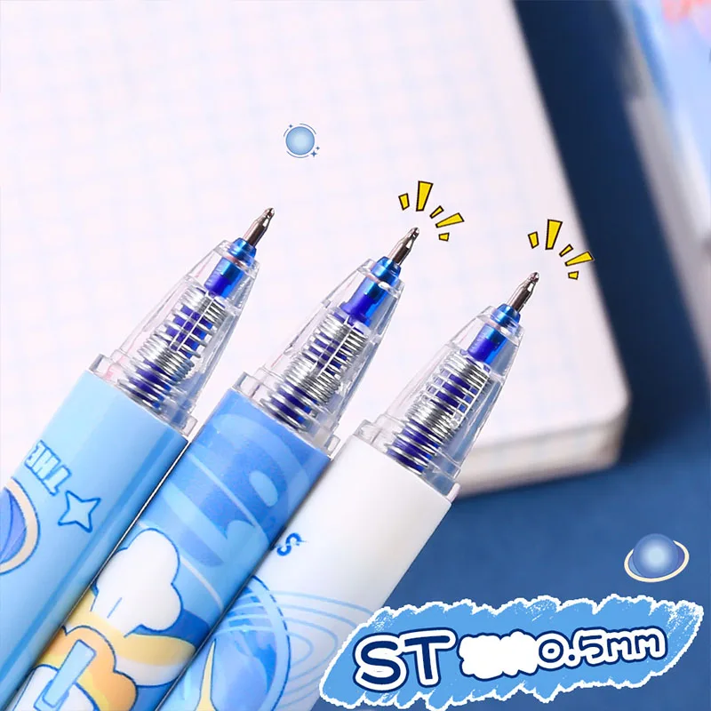 14pcs/set Creative Astronaut Blue Ink Erasable Pens Press-Type Gel Pens 0.5mm Fine Tip Friction Pens Technology Office Supplies 4