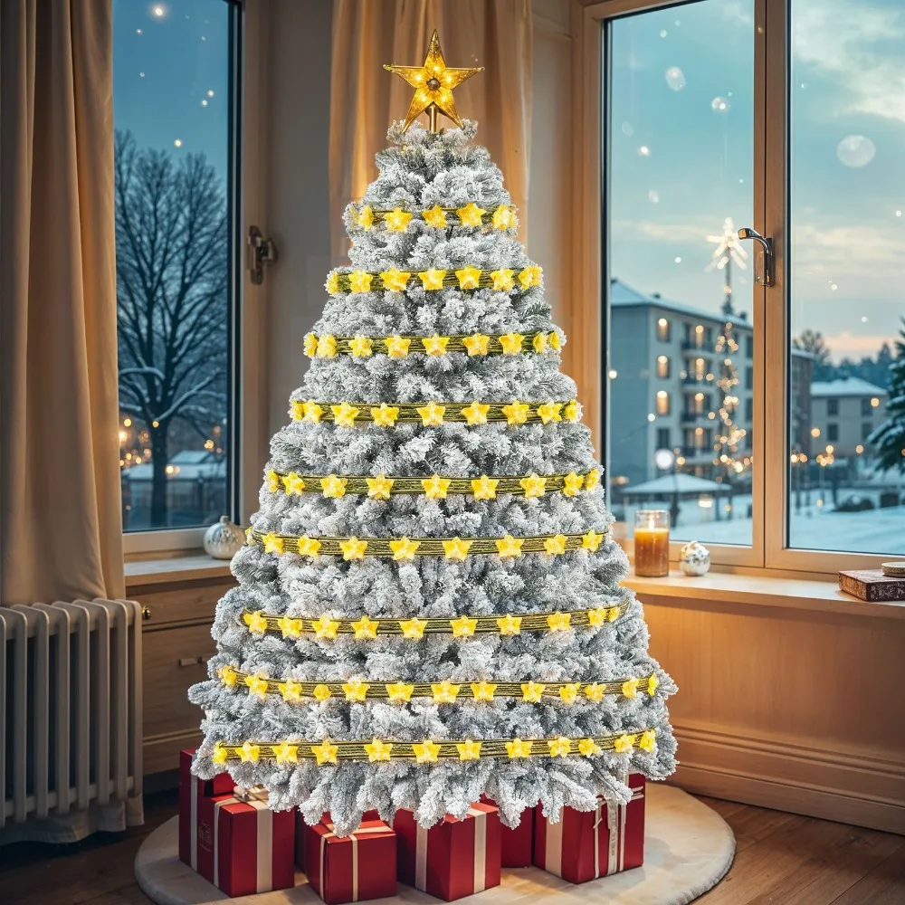 7.5フィートの雪で覆われた人工クリスマスツリー、1346の枝先と