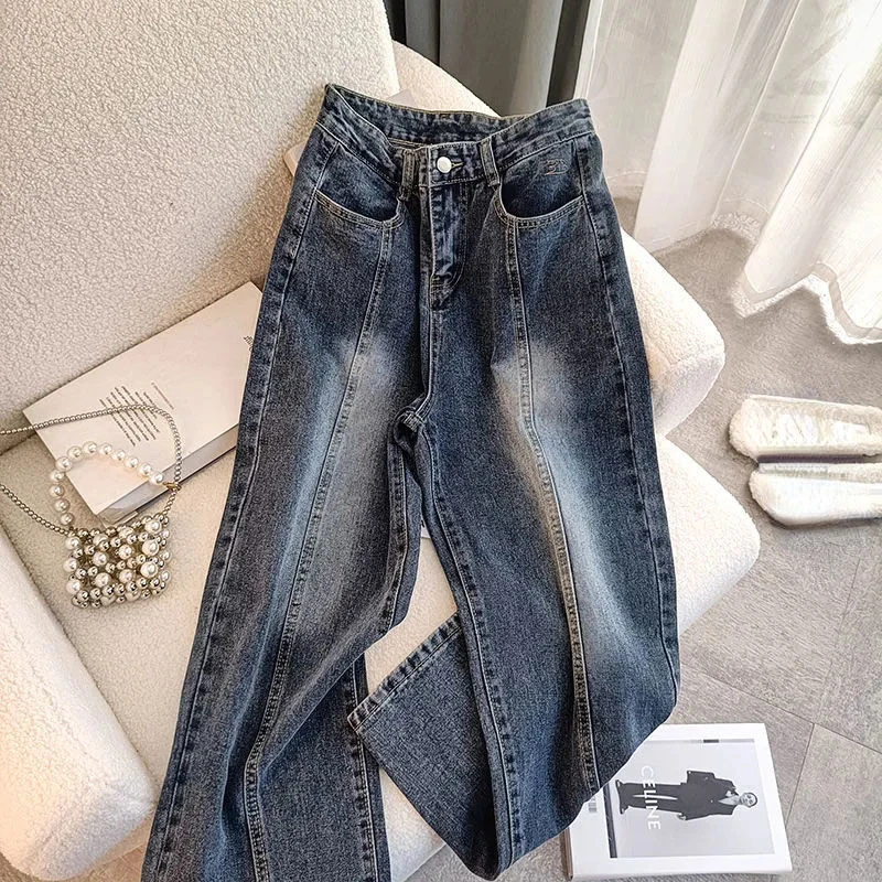 Летние женские мешковатые джинсы 2022, шикарные повседневные универсальные прямые брюки из денима с высокой талией в стиле Харадзюку, уличная одежда Y2k, брюки с широкими штанинами
