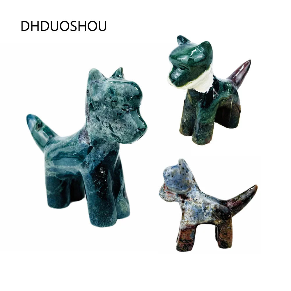 

Customized Natural Crystal Puppy Dog Figurines Ocean Jasper Agate Cute Carving Sculpture Ornaments For Collection Kids Gifts