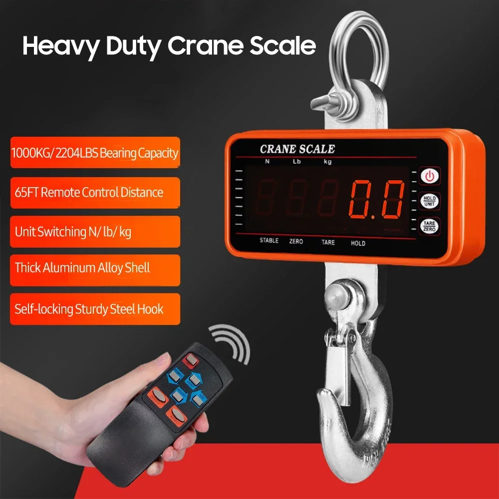 

1500kg/1000kg/500kg Digital Hanging Scale with 65ft Remote Control Heavy Duty Crane Scale Dimmable LED Industrial Hook Scales