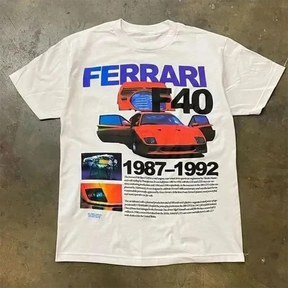 Women Cotton T-shirt 90s Classic Retro Sports Car Print Summer Loose Fashionable V Neck T Shirt Cotton T Shirt T Shirt