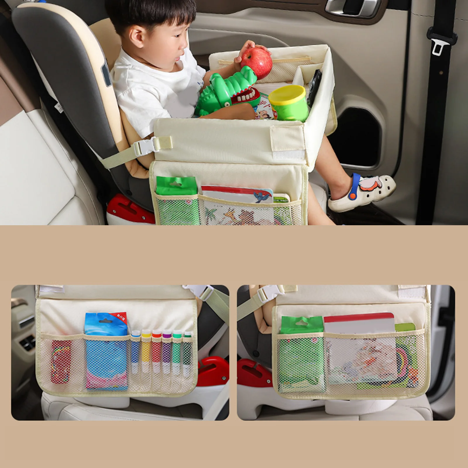 Multifunctional Baby Car Seat Storage Organizer Large Capacity Baby Car Storage Tray Table for Kids Travel