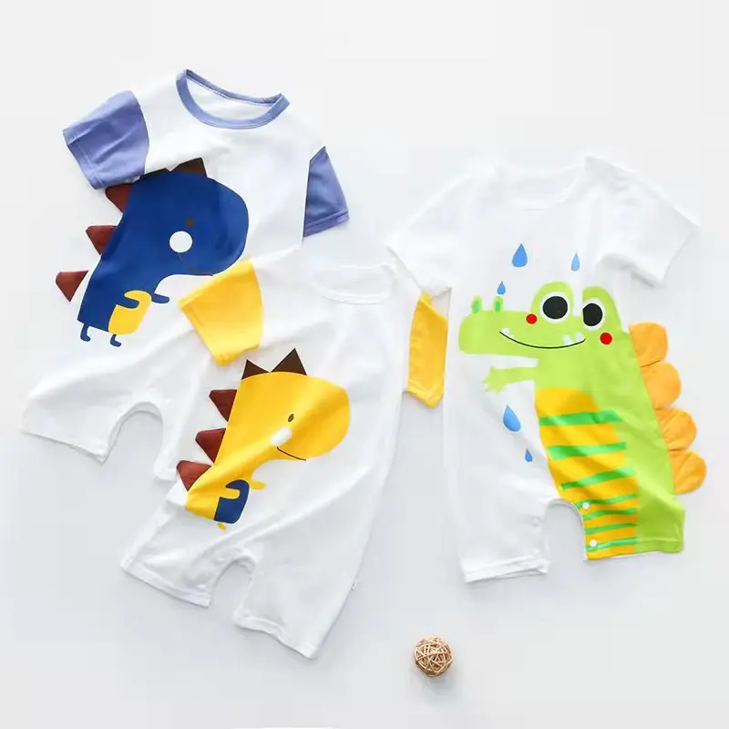 

Baby Costume Boys Cartoon Dinosaur Rompers Summer Clothing Toddler Short Sleeved Onesie Infantil Jumpsuit 3M-24M