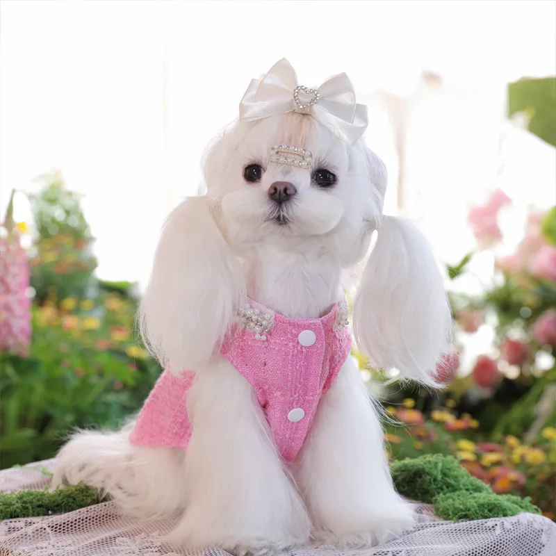 고양이 강아지 조끼 코트 봄 애완동물 의류 요크셔 테리어 말티즈 의류 강아지 포메라니안 시츄 소형견 의상 핑크