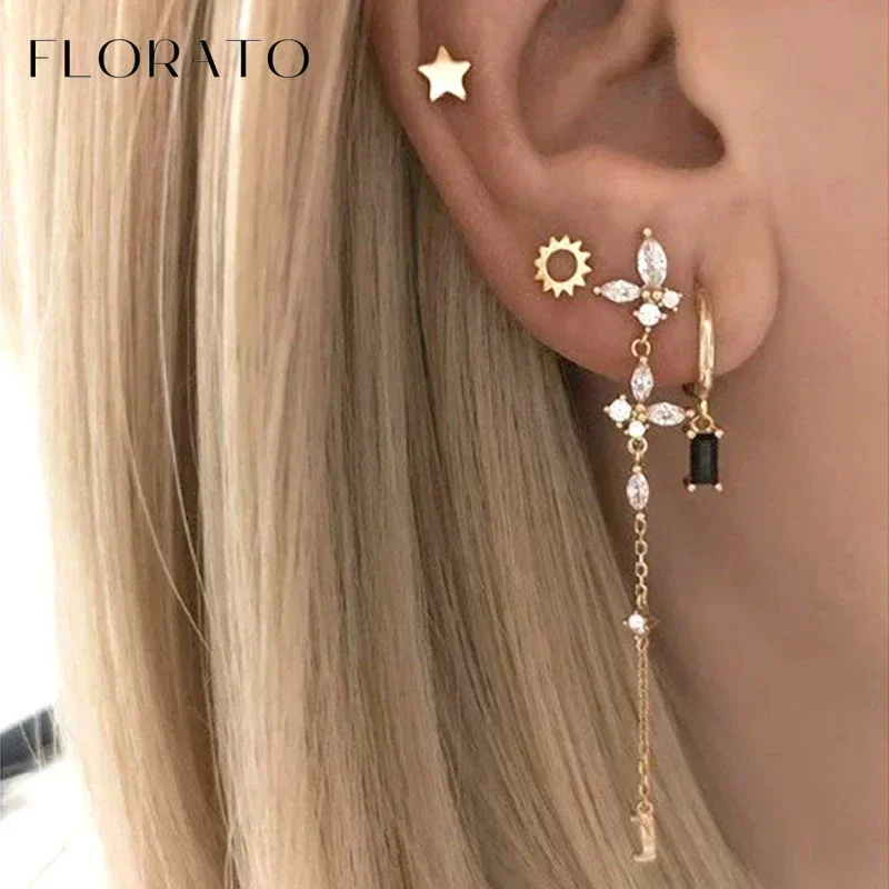 925 Sterling Silver Long Chain Tassel Drop Earring for Women Crystal Zircon Star Perforation Earring Fine Jewelry Gift Pendant - Image 3