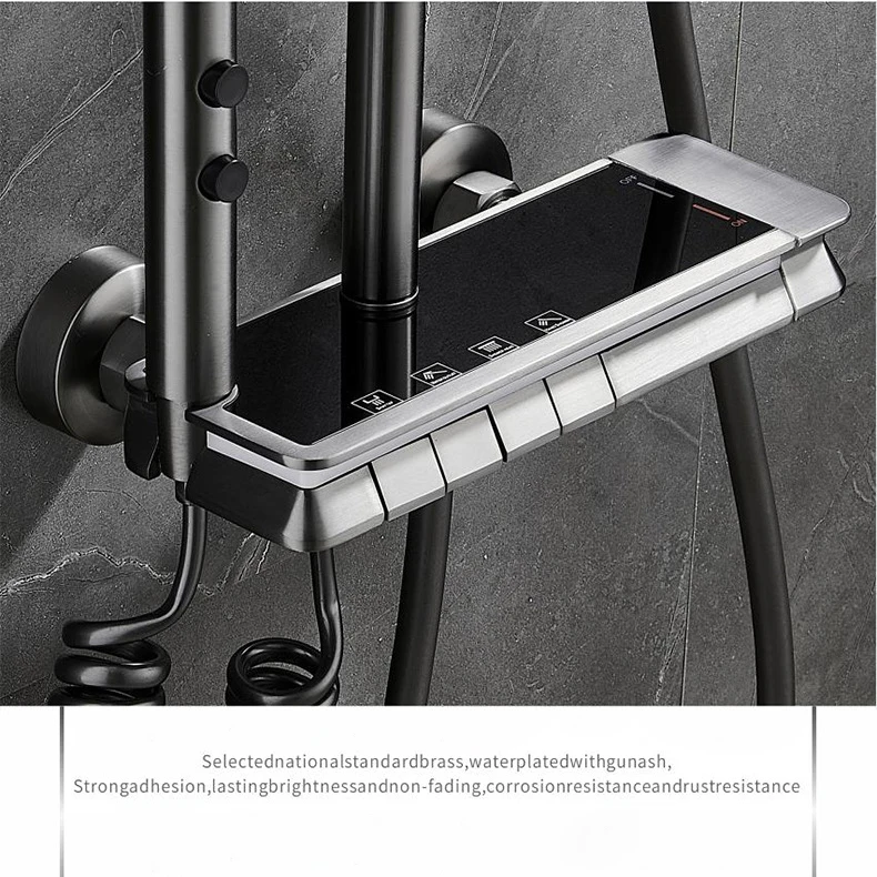 Newly Piano Digital Shower Set of 12 Inch Rainfall Shower Head Hot Cold Bathroom Mixer Faucets Brass Grey Digital Shower System 4