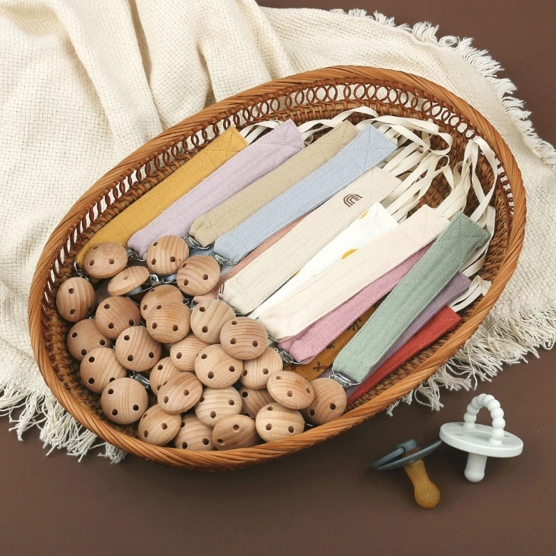 

3pcs Cotton Pacifier Clips Wooden Holder Newborn Soother Chains for Baby Teether Teething Chain Shower Gift