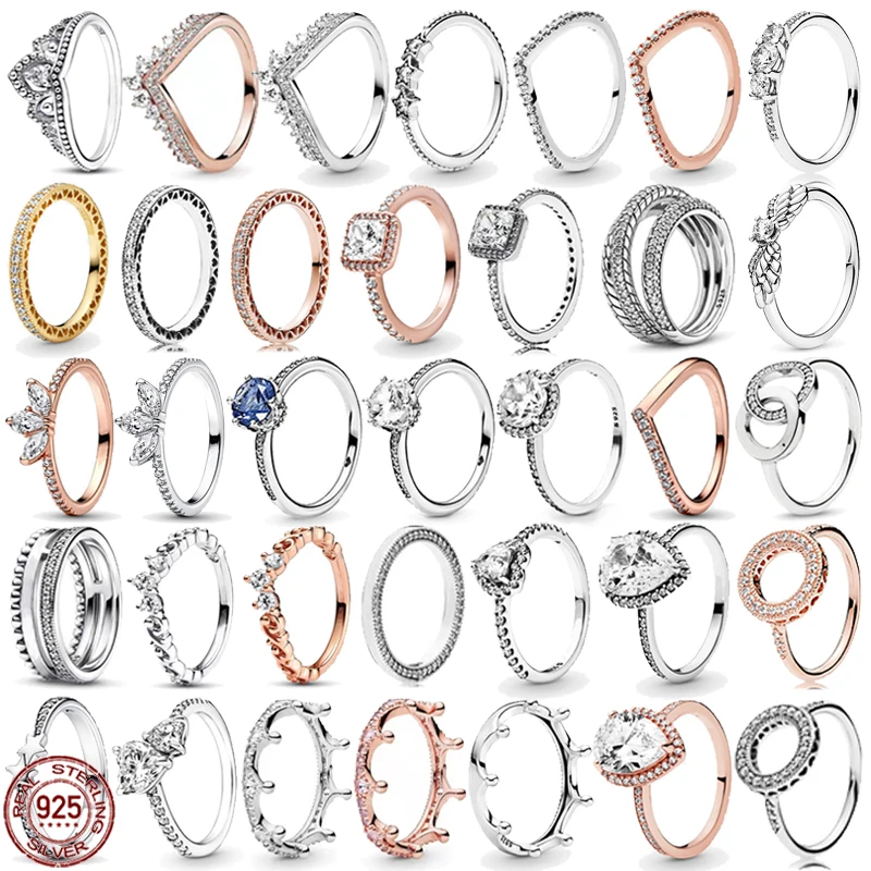 New Crown Charm Ring 925 Sterling Silver Round Meteor Three-Ring Snake Polygon Ring Anello Di Fidanzamento In Cristallo Gioielli Da Donna