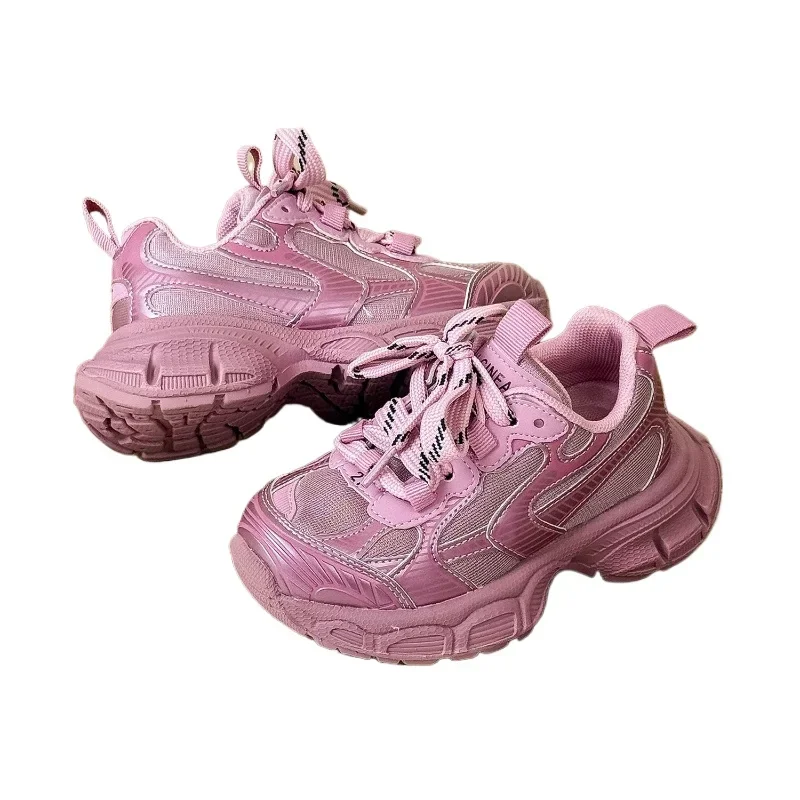 Spring Children Boy Girls Mesh Splicing Thick Height Increasing Sneakers Kid Toddler Breathable Lightweight Trainers
