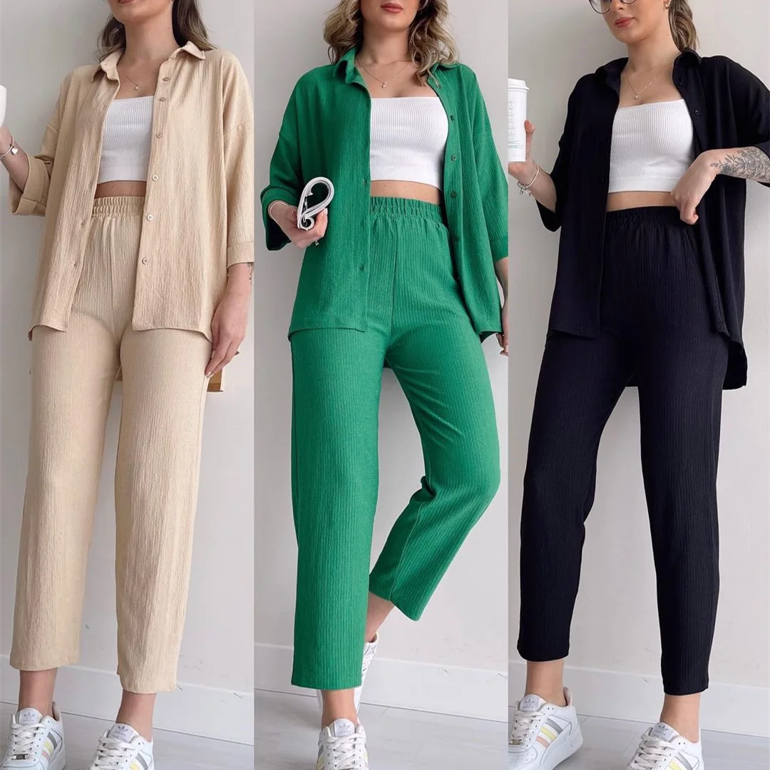 

2023 New European and American Fashion Casual Plus-size Summer Shirt High-waisted Suit Commuter Style Women's Clothing