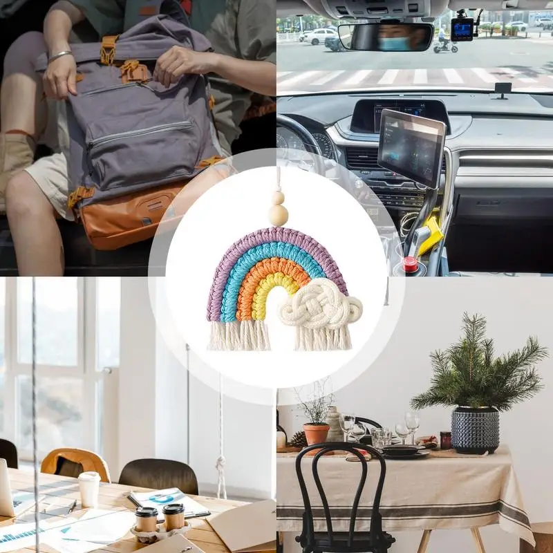 니트 코튼 자동차 장식 귀여운 장식 펜던트, 수제 니트, 짠 소박한 빈티지 술, 흐릿한 무지개