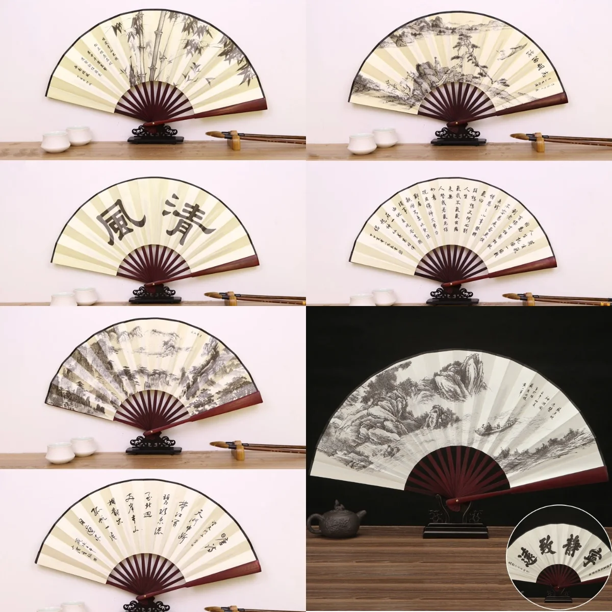 folding fan 1Pcs Retro Folding Silk Fan Chinese Style Decorative Men Pocket Bamboo Handle Hand Held Fan Party Favors Home Decoration Crafts