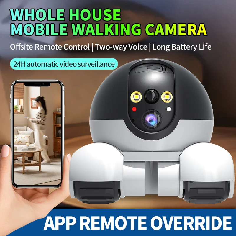 Dual Lens Robot Camera Dual Screen Monitoring All-Around Viewing Long Battery Life Monitor Mobile Walking Camera Home