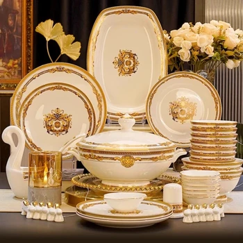 European Gold Luxury Bone China Dinnerware Set 1