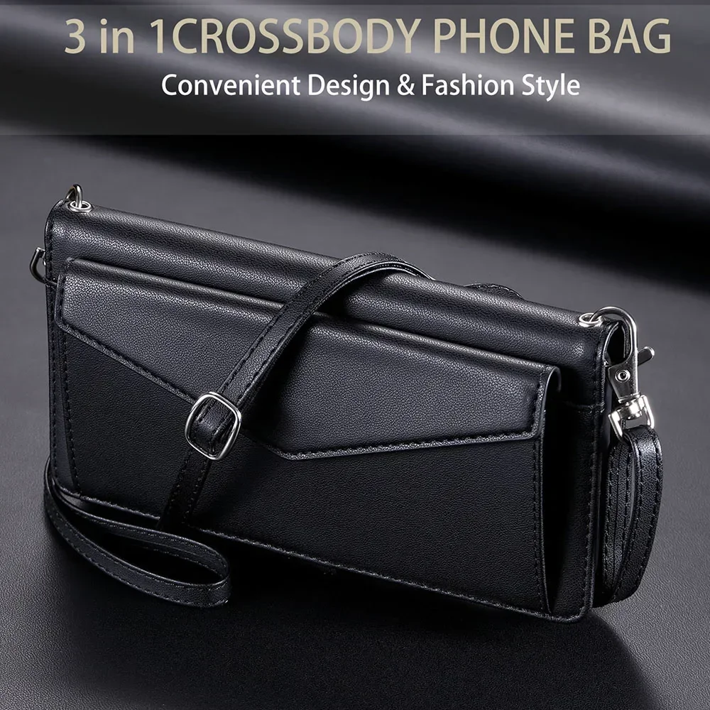 Versatile Multi Card Slots Wallet Case with Strap and Cash Pocket, Flip Cover Design