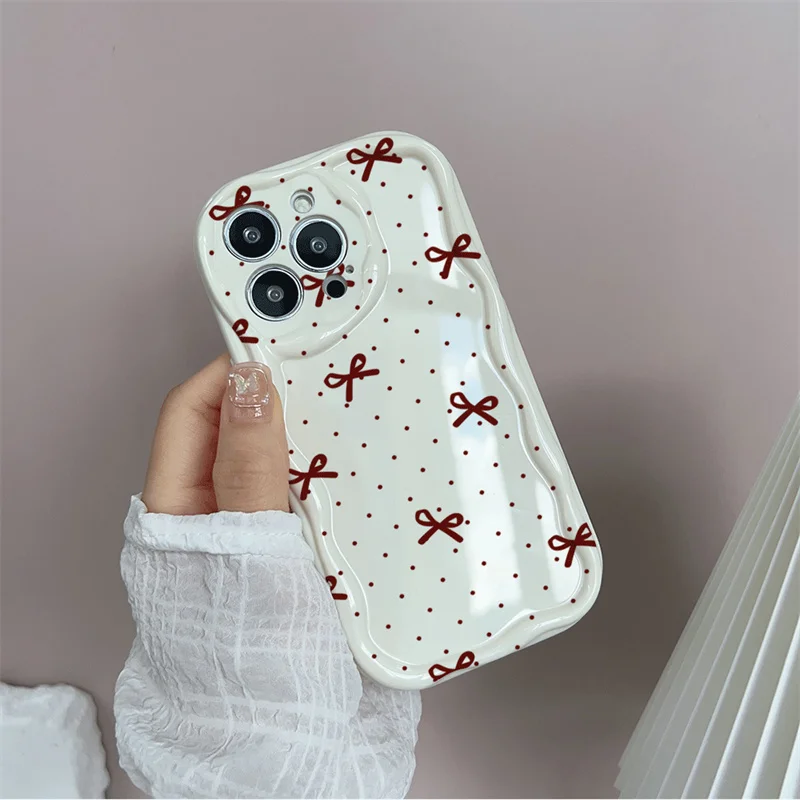 Cute Bow Wave Point Wavy Edge Phone Case Cover