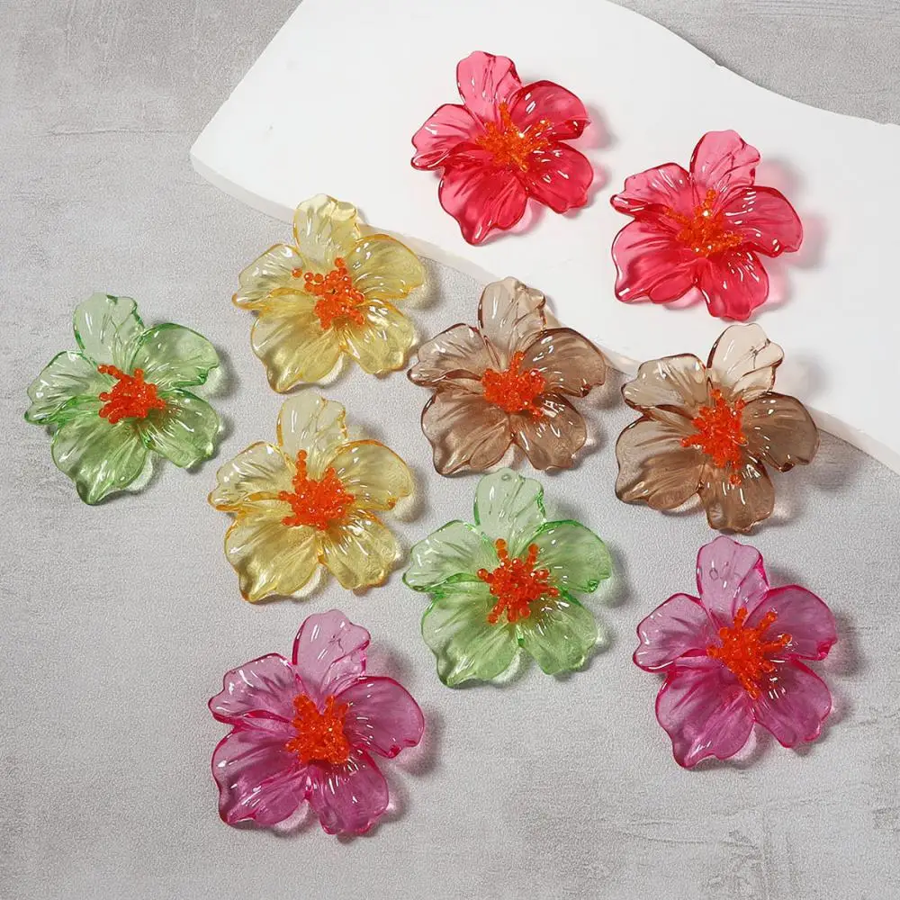 2025 Trendy Colorful Acrylic Transparent Flower Earrings for Women Exaggerated Large Flower Earrings Party Jewelry Accessories - 2