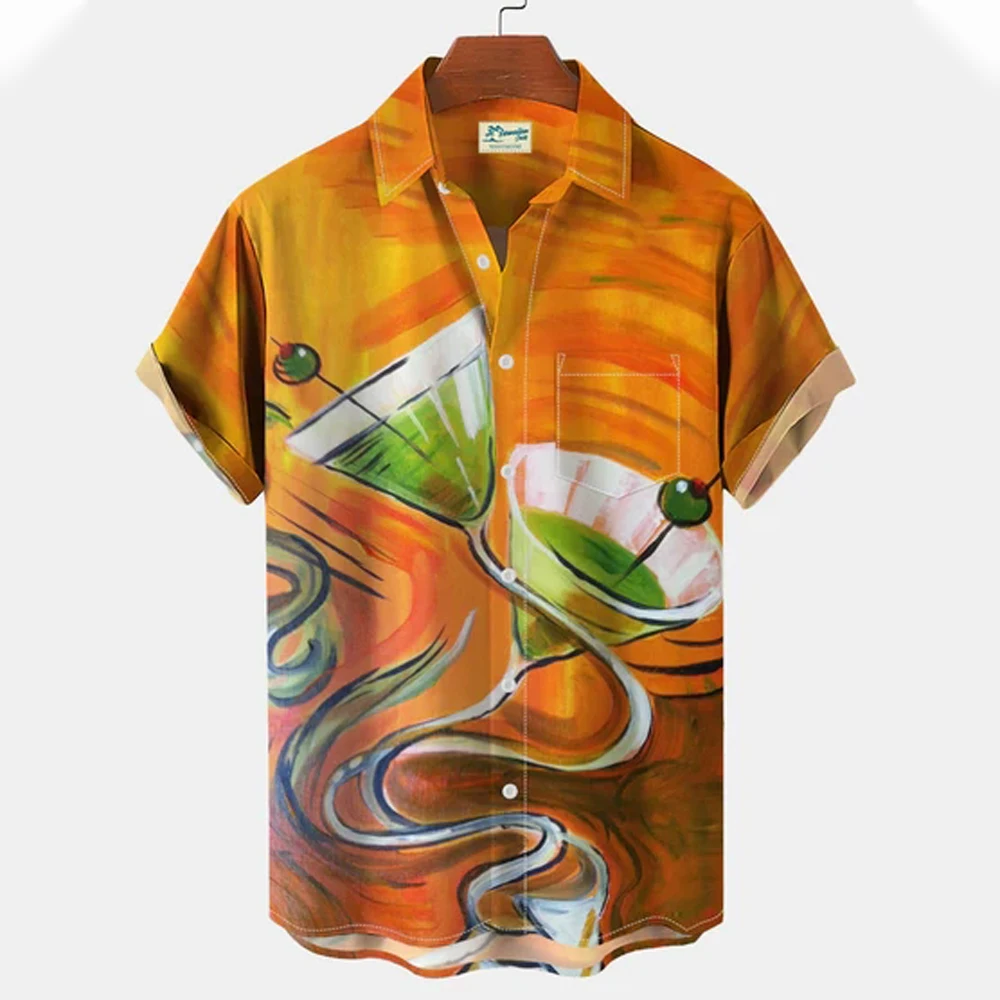 

Hawaiian Harajuku Men's Shirt Beer Short Sleeve Printed Male Clothing Streetwear Shirt For Men Vintage Hip-hop Lapel Button Tops
