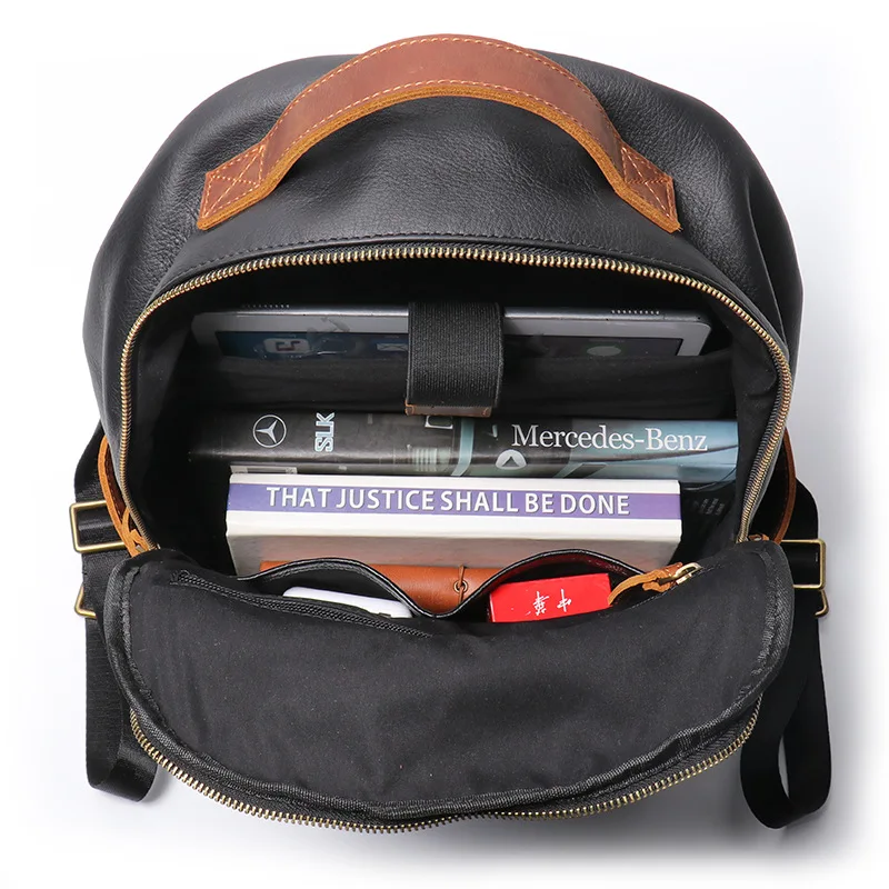 Men's Soft Genuine Leather Backpack Large Capacity Laptop Bag for Commute & Travel, Durable Two-Tone Casual Daypack