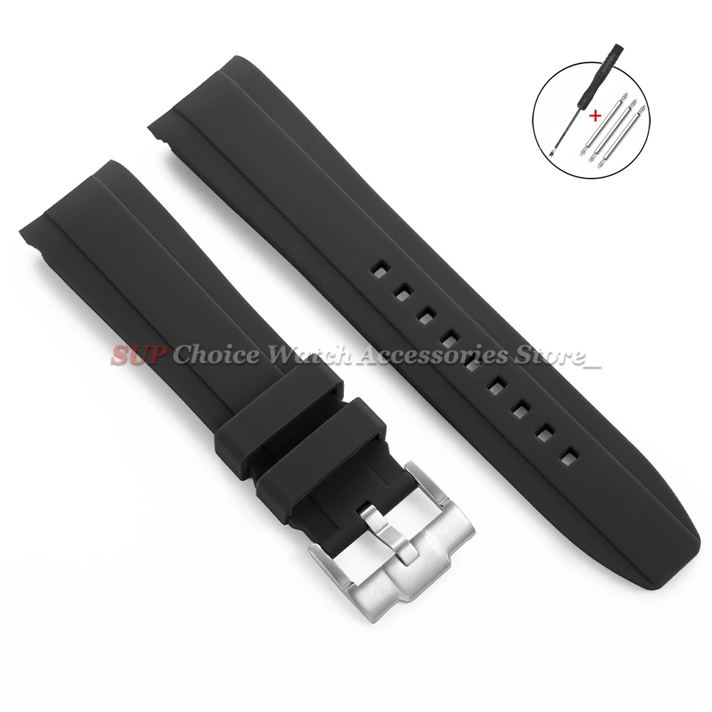 High-Quality Silicone Rubber Sport Watch Band with Curved Ends - Waterproof Bracelet