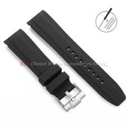 High - Quality Silicone Rubber Sport Watch Band with Curved Ends - Waterproof Bracelet - 20mm (Black)